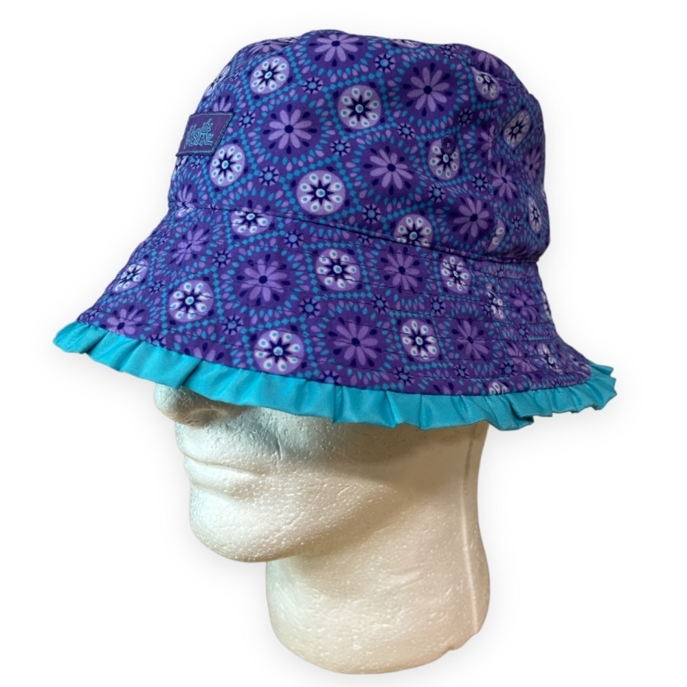 UVSkinz Reversible Toddler Sun‎ Hat with Floral Print Ruffle Purple Turquoise
